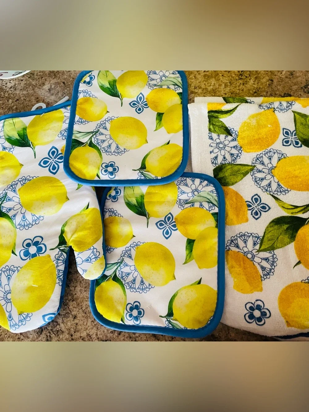 10pcs Lemon Print Kitchen Linen Set - Yellow